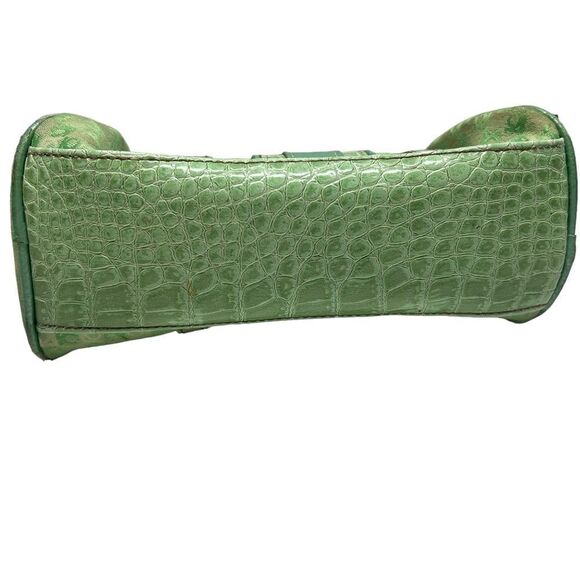 Vintage 80’s Liz Claiborne Small Green Purse Shoulder Handbag Monogram Print - Picture 6 of 15